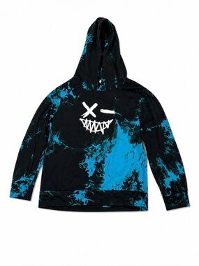 Shein Tie-Dye Black & Teal Hoodie with Graphic Face